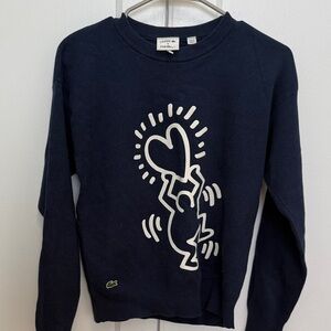 Lacoste Navy Sweatshirt with White Heart Graphic